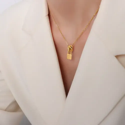 FXNT881 18K Gold Plated Tassel Pendant Necklace Japanese & Korean Zipper Buckle Design
