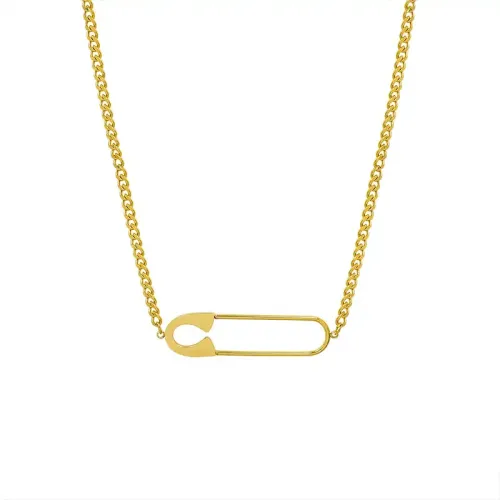 FXNT1251 18K Gold Large Pin Pendant Necklace, Elegant Women's Clavicle Accessory