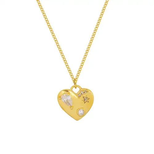 FXNT540 Elegant Zircon Heart Necklace & Earrings Set 18K Real Gold Plated