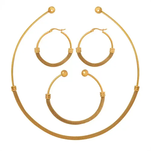 FXNT315 Elegant 18K Real Gold Plated Hong Kong Style Jewelry Set Necklace Earrings & Bracelet