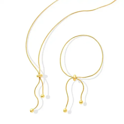 FXNT201 Elegant Women's 18K Gold Plated Snake Chain Necklace and Bracelet Set with Pull Clasp