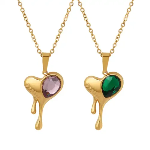 FXNT1030 Melting Heart Pink & Green Zircon Pendant Japanese Korean Women's Clavicle Chain Necklace