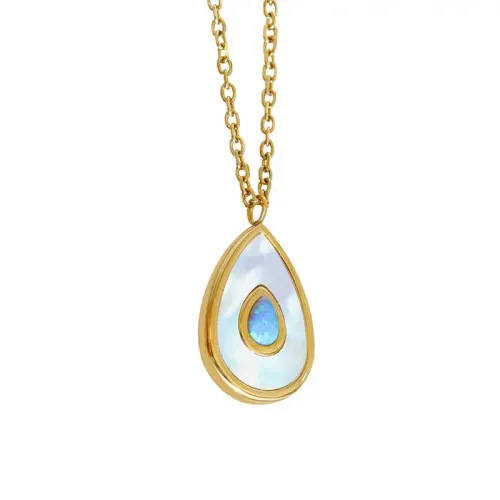 FXNT334 Chic Water Drop White Seashell Opal Pendant Necklace for Women Clavicle Chain Style