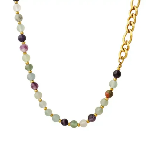 FXNT657 Handmade Fluorite Beaded Necklace Sexy Clavicle Chain with Natural Stones
