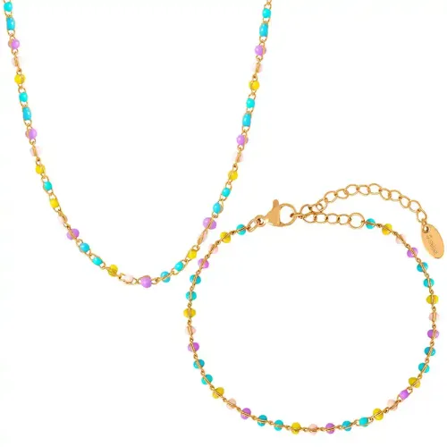 FXNT890 Chic Handmade Rice Bead Necklace & Bracelet Set for Women Sweet Jewelry Ensemble