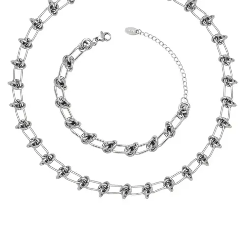 FXNT837 Hip Hop Iced Out Knotted Chain Necklace & Bracelet Set, Urban Streetwear Jewelry