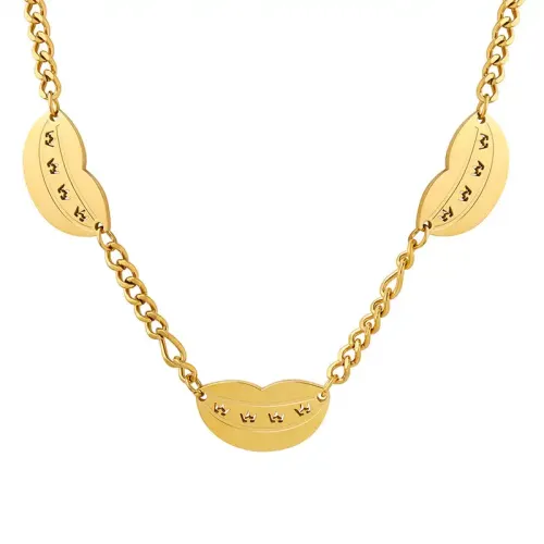 FXNT958 18K Gold Plated Hip Hop Necklace with Smiling Lips Pendant, Iced Out Chain