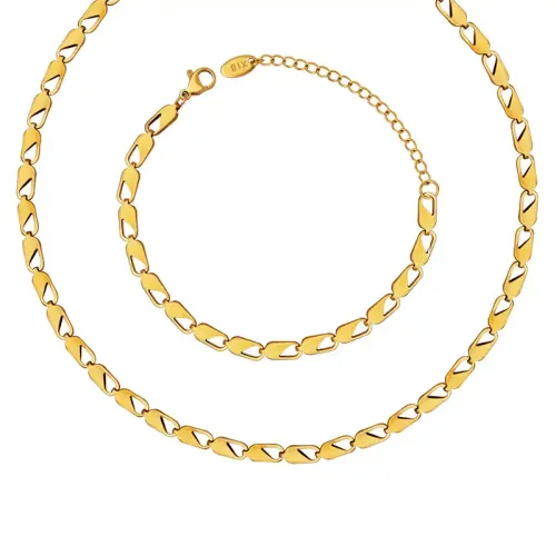 FXNT788 18K Gold Plated Necklace and Bracelet Set Non-Fading Geometric Hollow Jewelry