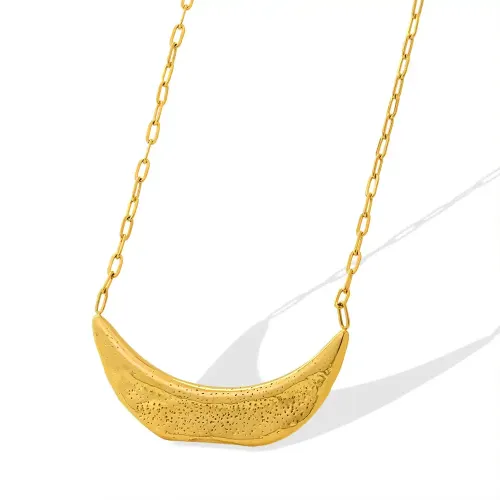 FXNT738 18K Gold Plated Crescent Moon Smile Necklace, Elegant Clavicle Chain Jewelry