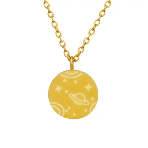 FXNT469 Hip Hop Women's Space Planet Pattern Circle Plate Collarbone Necklace