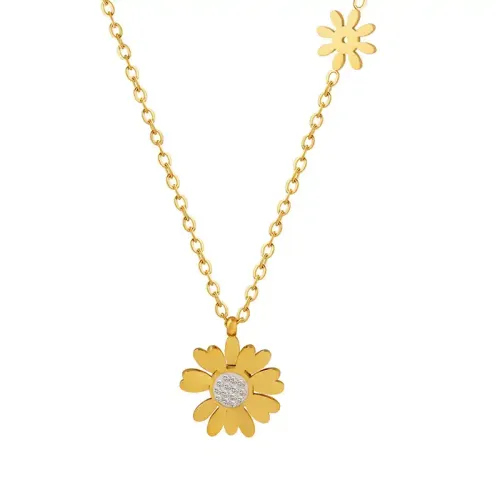 FXNT282 Gold Plated Daisy Flower Zircon Pendant Necklace Elegant Women's Clavicle Chain