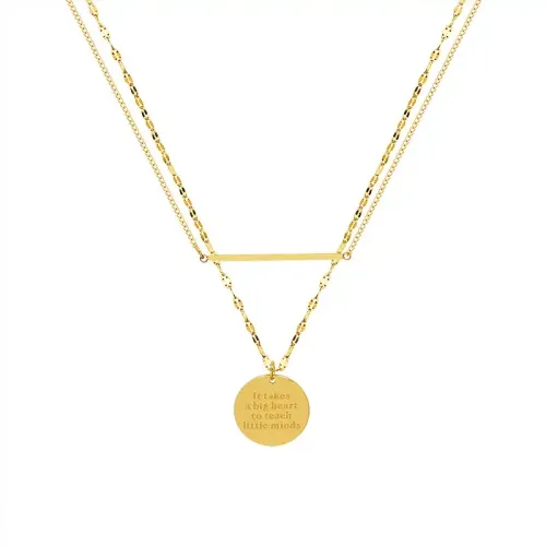 FXNT1249 Geometric Circle & Double Layered Stacking Necklace, Women's Elegant Clavicle Chain Jewelry