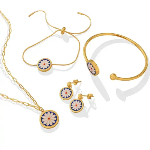 FXNT94 Elegant Han Diyou Daisy Gold Plated Necklace Bracelet & Earrings Jewelry Set