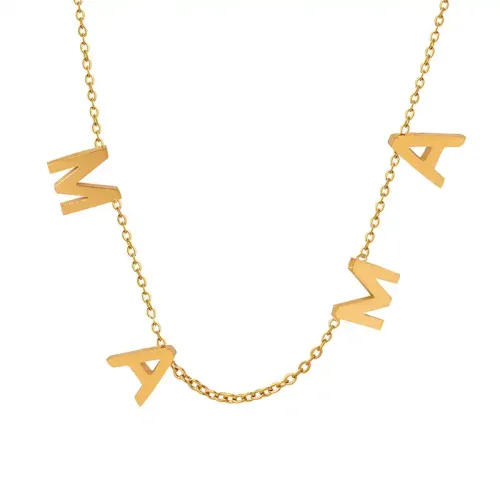 FXNT462 Gold-Plated 'MAMA' Letter Pendant Necklace Stainless Steel Mother's Day Jewelry