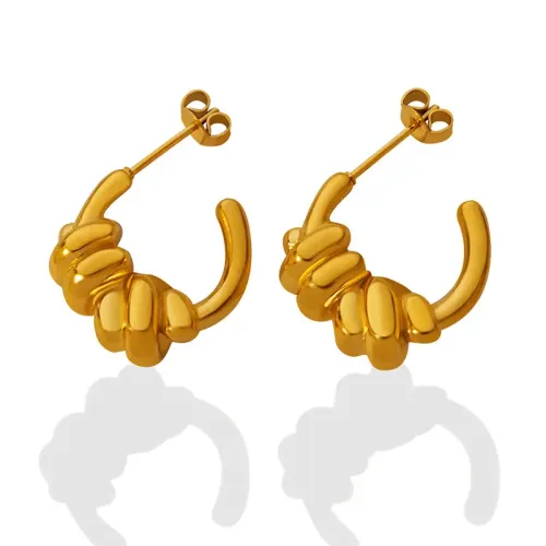 FXET662 Knotted C-shaped earrings 18K gold earrings no need to take off earrings when taking a shower