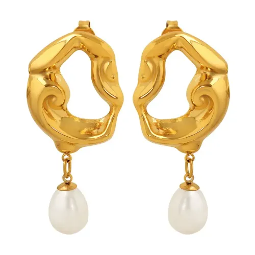 FXET10 18K gold plated irregular female freshwater pearl pendant earrings