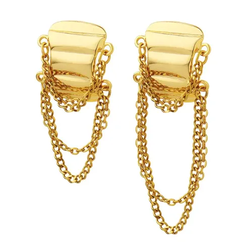 FXET151 Asymmetric geometric copper -based earrings gold plating chain streaming ears