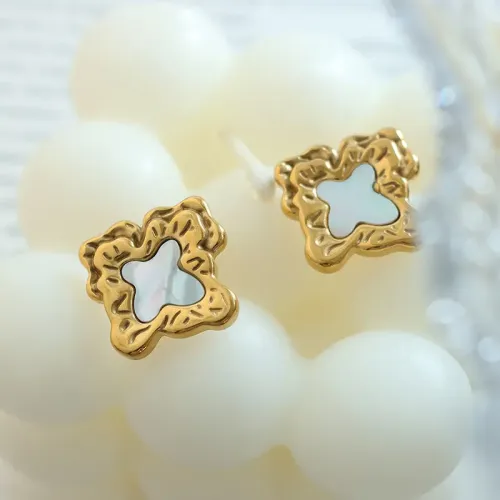 FXET553 Square White Seashell Earrings Embossed Shaped Lace Earrings