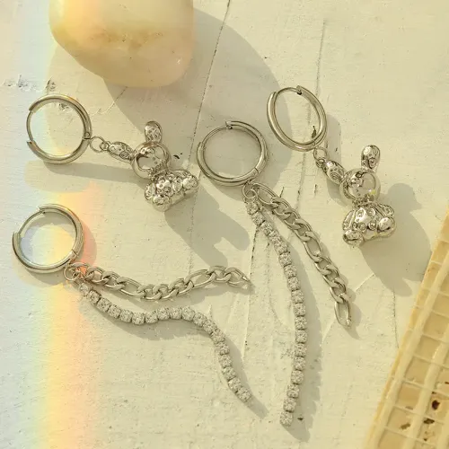 FXET690 Jewelry for slimming face bear tassel zircon earrings asymmetrical earrings for women