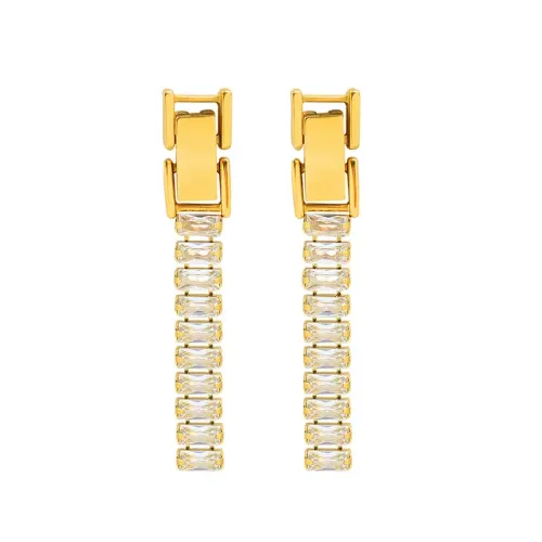 FXET510 Detachable multi-wear earring chain full of zircon elements plated with 18% real gold earrings