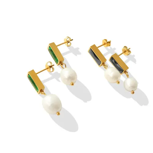 FXET32 Wirish stone inlaid Baroque freshwater pearl earrings female earrings