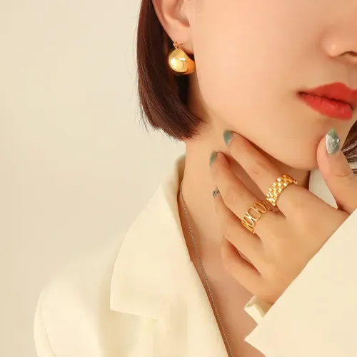 FXET558 Super shiny women's geometric earrings with 18K gold plated U-shaped earrings jewelry