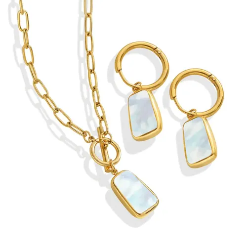 FXET12 Minimalist natural Bai Haibei OT buckle long brand pendant necklace color luster earrings jewelry set