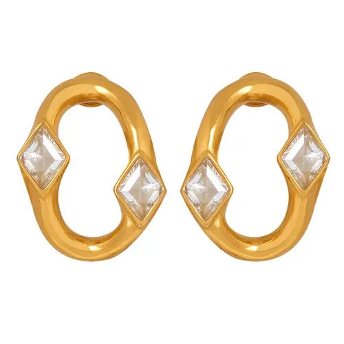 FXET430 Geometric glossy plain hoop inlaid rhombus zircon earrings for women