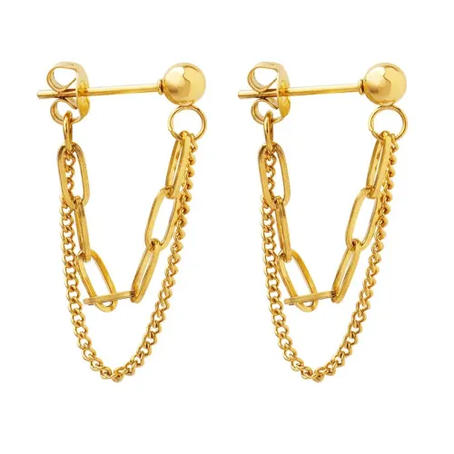 FXET26 Double -layer chain earrings Gold -plated earrings wholesale