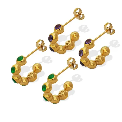 FXET644 C-shaped ball beads inlaid with purple-green zircon earrings and earrings accessories