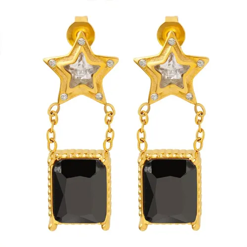 FXET614 Square patchwork five-pointed star earrings geometric gold-plated earrings