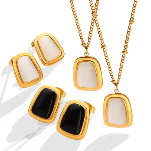 FXET37 Cat's Eye Stone Pendant Necklace Ear Women's Jewelry Set