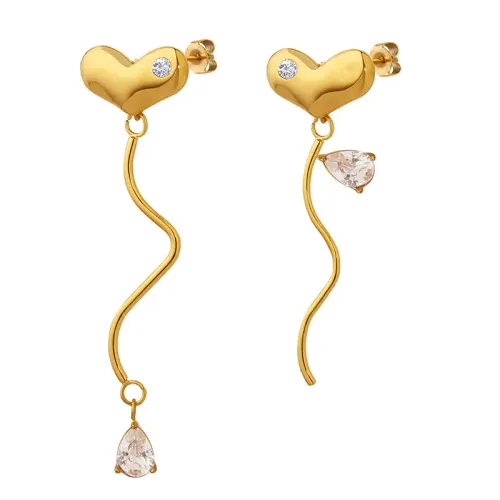 FXET397 Asymmetric love peach heart earrings inlaid vermiculite earrings