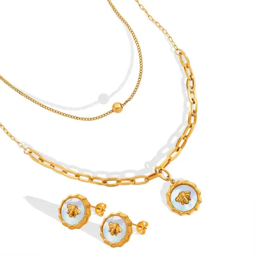 FXET244 Baihaibei Little Bee Printing Drinking Double -layer Necklace Female earrings Jewelry Set