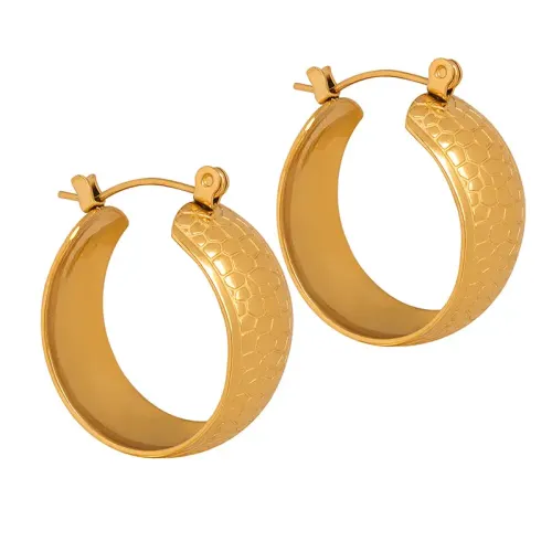 FXET427 Earrings electroplated 18K gold stainless steel U-shaped dragon scale texture earrings