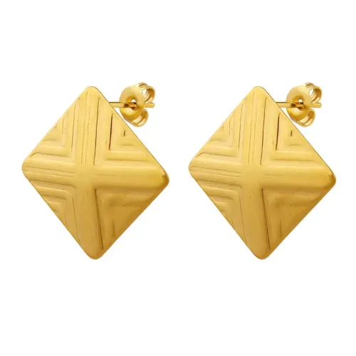 FXET766 Earrings square pattern earrings plated with 18k real gold earrings