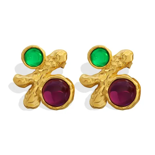 FXET476 Quality red emerald stud earrings plated with 18K gold