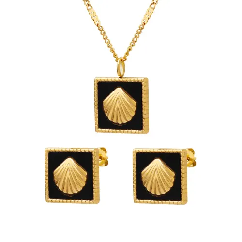 FXET617 Inlaid acrylic relief shell pendant necklace earrings jewelry set