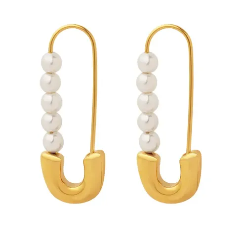 FXET48 Hot back -shaped needle imitation pearl earrings earring 18K gold earrings jewelry