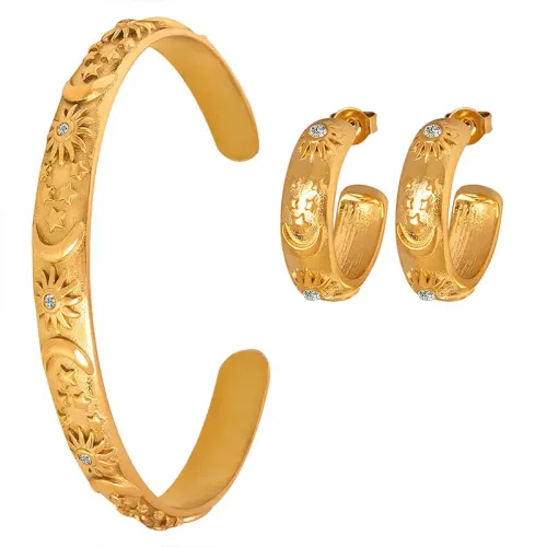 FXET54 Bracelet relief stereo earrings suit