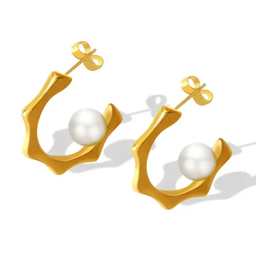 FXET676 C-shaped earrings for women high quality imitation pearl gold-plated luxury earrings