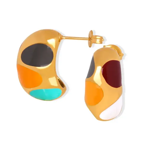 FXET268 Color glaze technology small C -shaped plating 18K gold earrings