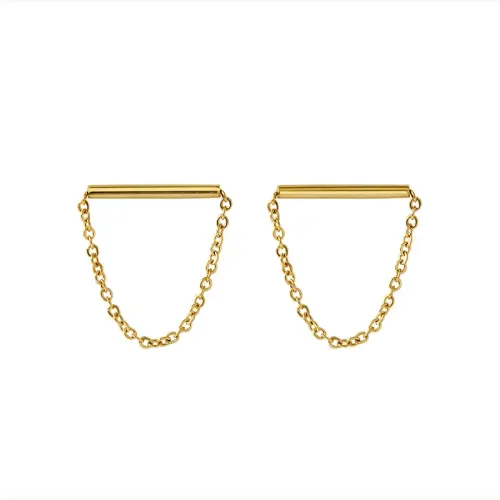FXET518 Straight stud earrings tassel chain drop earrings