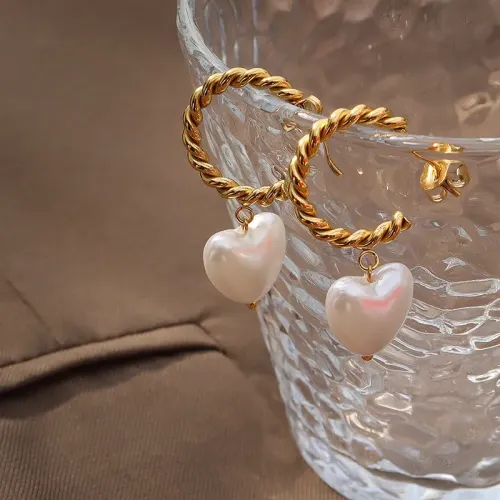 FXET273 Italian twist heart -shaped peach heart imitation Pearl ear ring female 18K gold