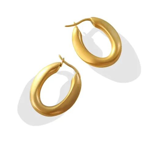 FXET287 U -shaped matte fog solid earrings oval ear ring plated 18K real gold