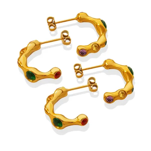 FXET483 Neutral gold-plated colorful zircon stud earrings accessories