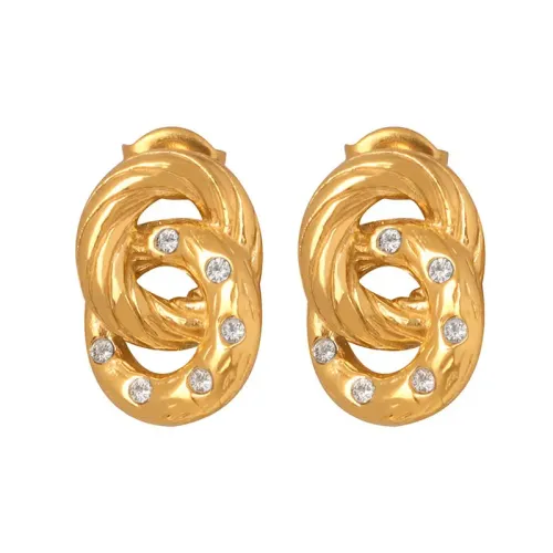 FXET215 Diamond ear ring female plating 18K gold double ring circle earrings