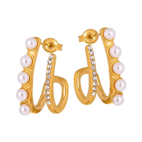 FXET576 Double layer earrings with high-gloss imitation pearls and Czech diamonds