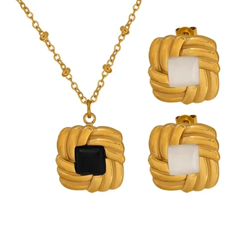 FXET220 Gold -plated twisting inlaid Cat eye stone glass necklace ear ring head jewelry set