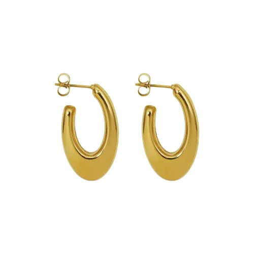 FXET406 Geometric oval U -shaped earrings 18K gold ear jewelry